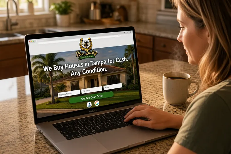 Homeowner filling out the cash offer form on a laptop